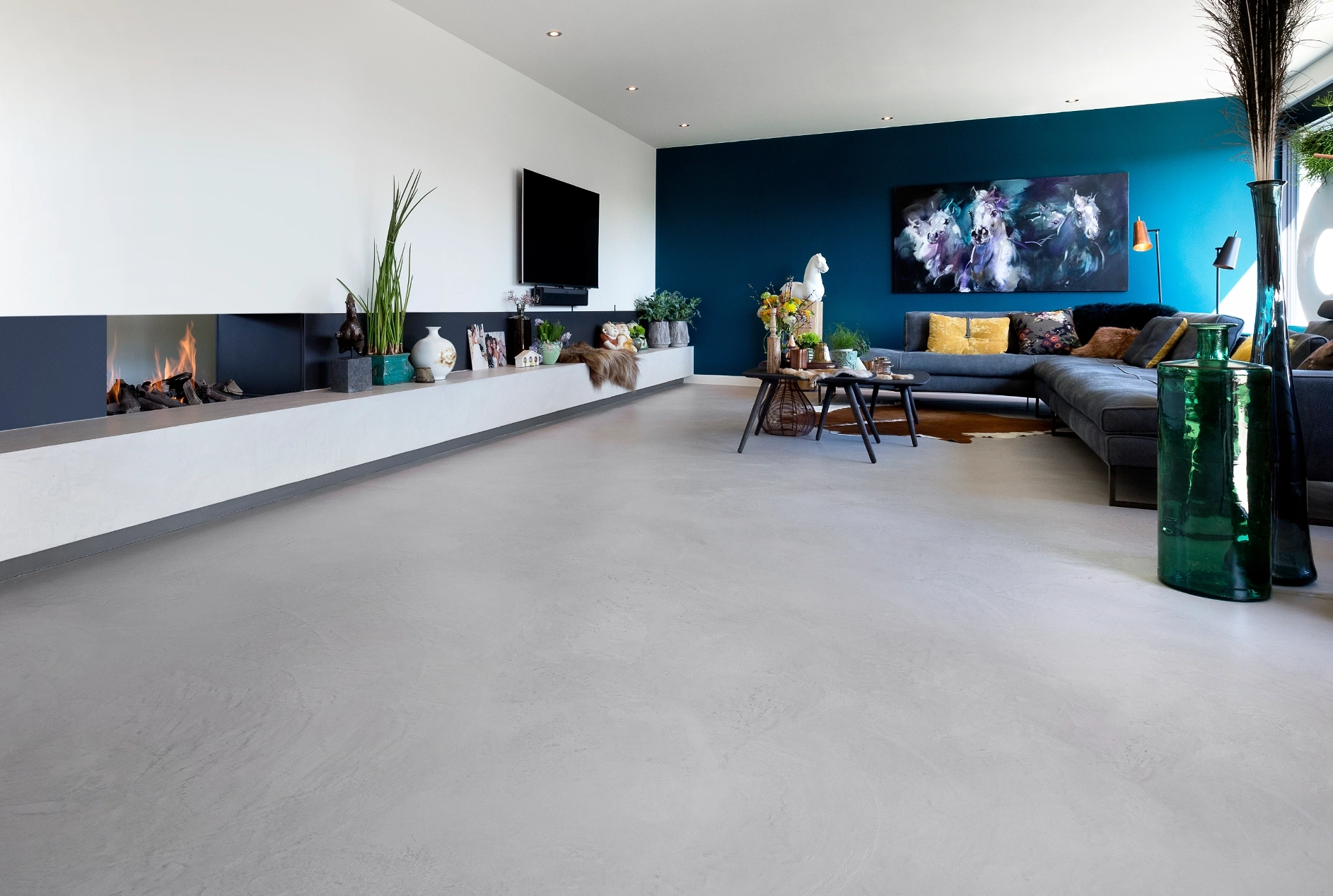 Fusion betonlook vloer styling woonkamer